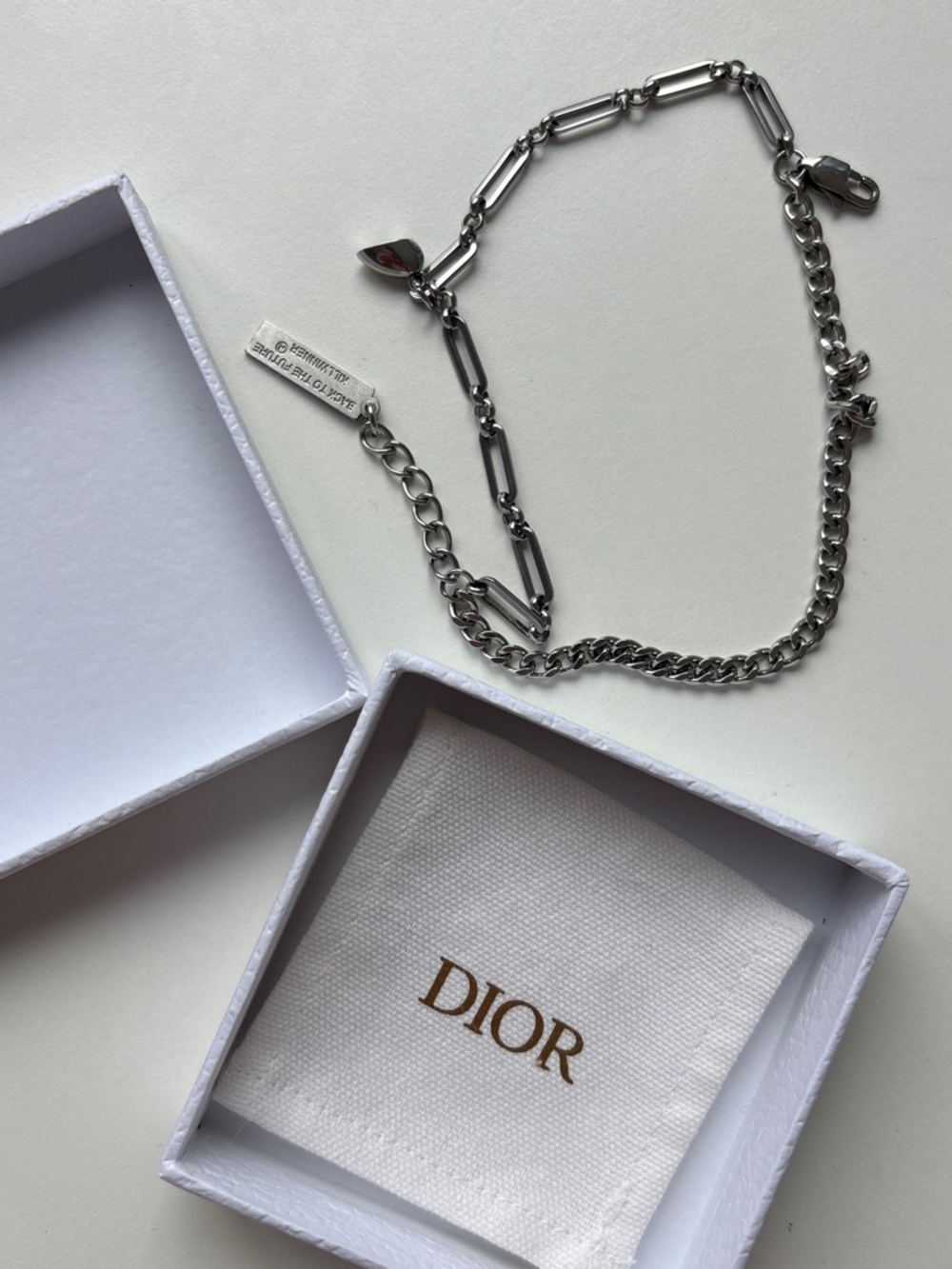 Dior Silver-Tone Mixed Link Chain Bracelet
